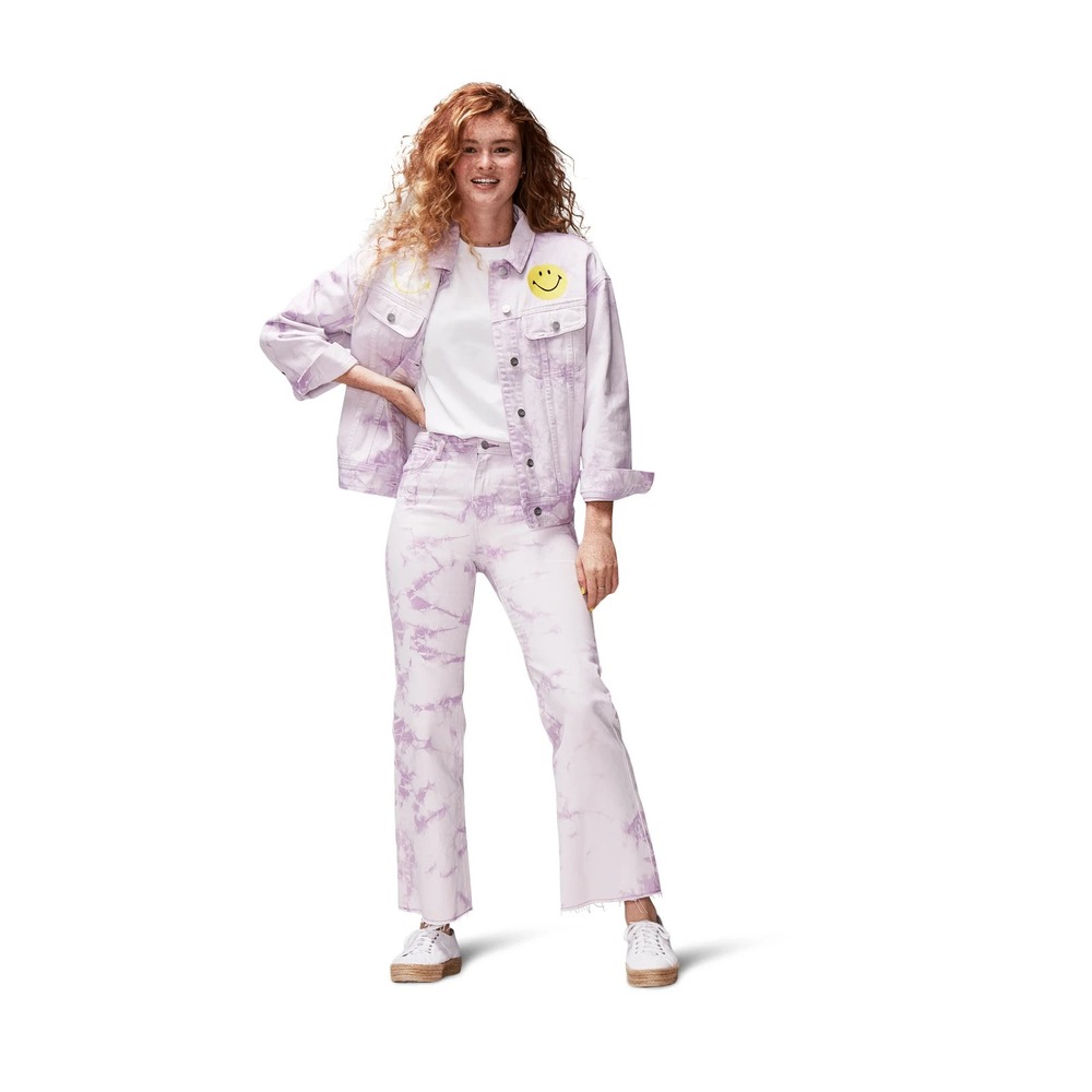 Lee Purple Tie Dye High Waist‎ Crop Boot Cut Jeans 26 x 28 Raw Edge at Ankle - Picture 8 of 17